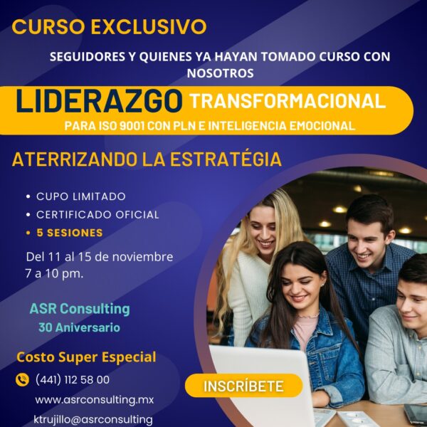 INSCRIPCION CURSO LIDERAZGO TRANSFORMACIONAL PARA ISO 9001